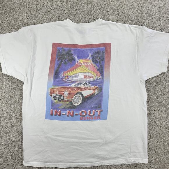 VTG IN-N-OUT Burger Las Vegas‎ Hanes T-Shirt Mens XL White Red Hot Rod Back Y2K - Picture 16 of 16